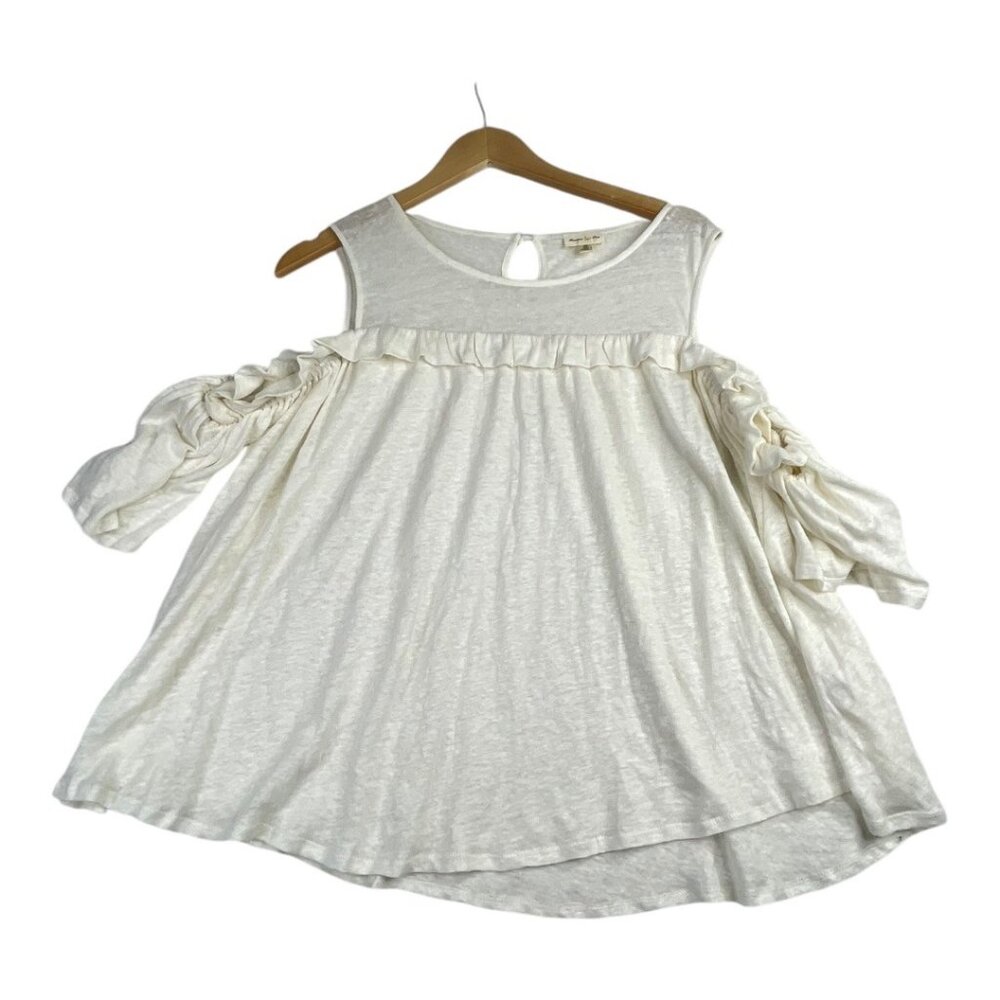 Anthropologie Meadow Rue Linen Cold Shoulder‎ Shirt size XS White